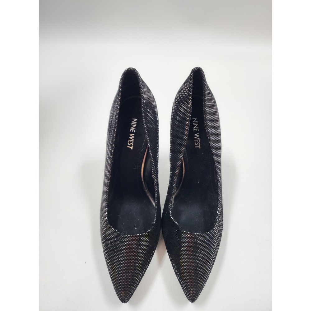 Nine West Womens Black Silver Metallic Mesh Pointed Toe Stiletto Pumps Size 8.5M